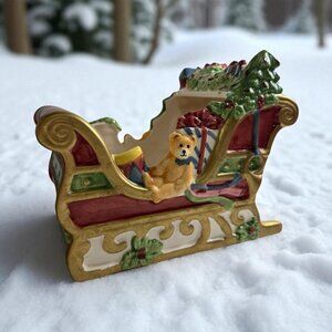 VNTG 1998 Susan A. Winget Over The Housetops Sleigh Candy Dish Christmas Holiday